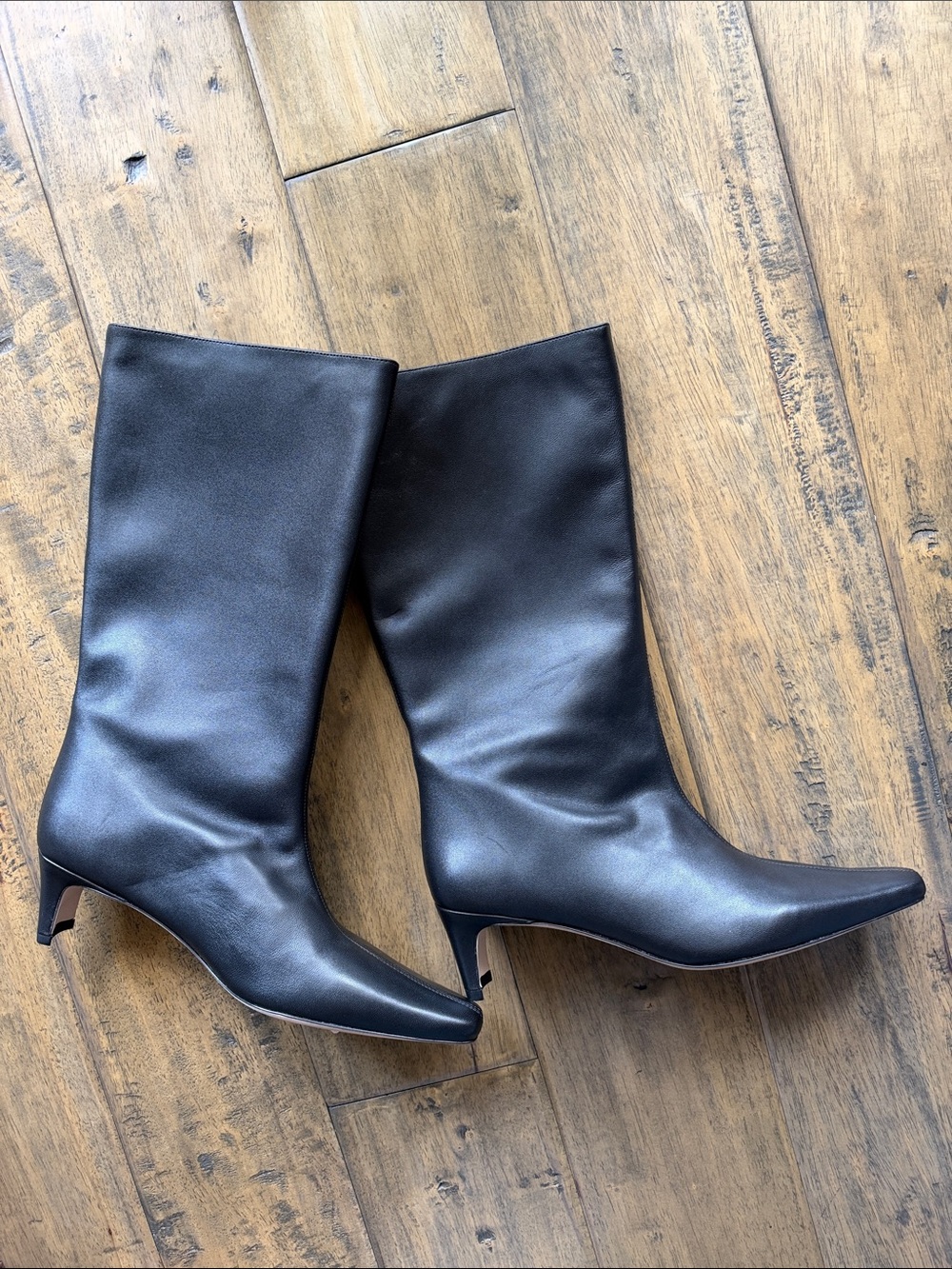 Staud Wally leather boots Mid Calf Kitten Heel in Black Leather - Picture 6 of 9